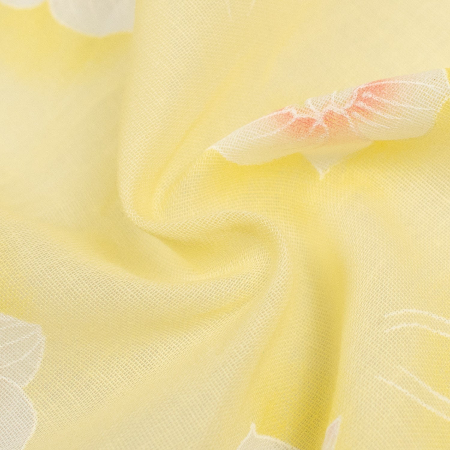 Printed Cotton Voile Design-66 Pink & White Flowers on Yellow