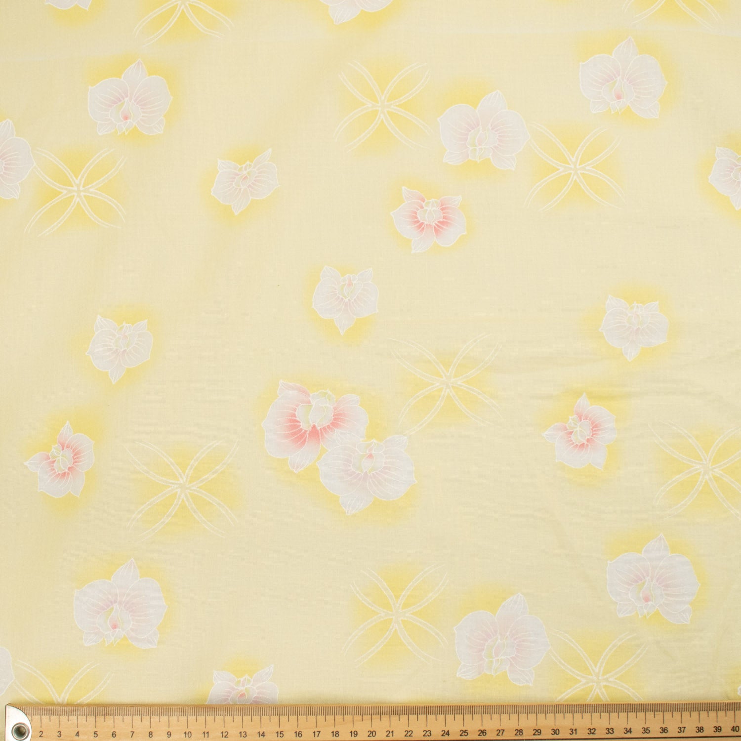 Printed Cotton Voile Design-66 Pink & White Flowers on Yellow