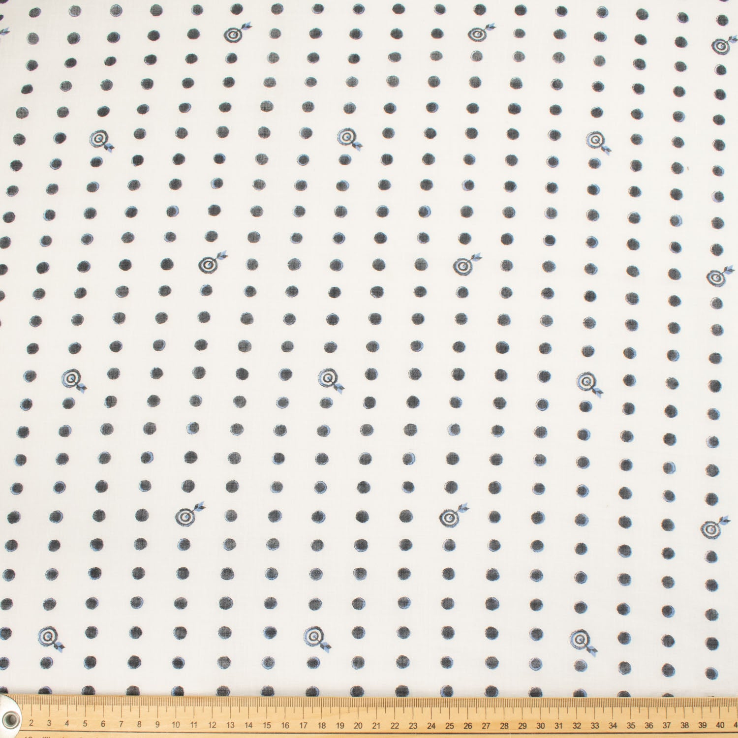 Printed Cotton Voile Design-9 Black & Blue Dots on White