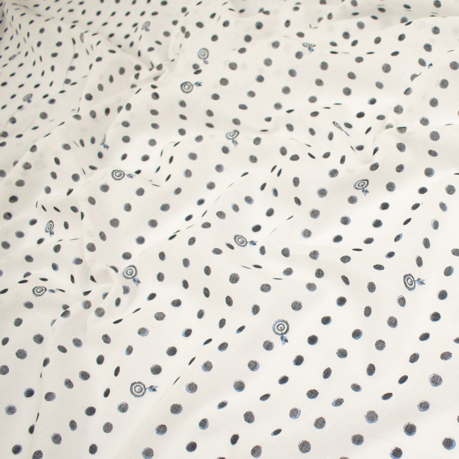 Printed Cotton Voile Design-9 Black & Blue Dots on White