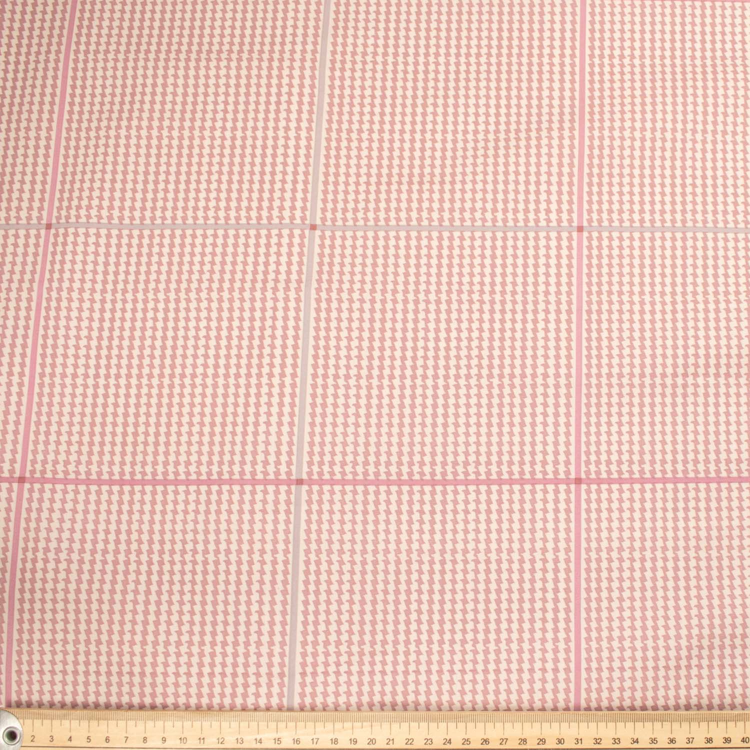Japanese Printed Cotton Design-38 Zig Zag Dusty Pink Stripes & Checks on Cream