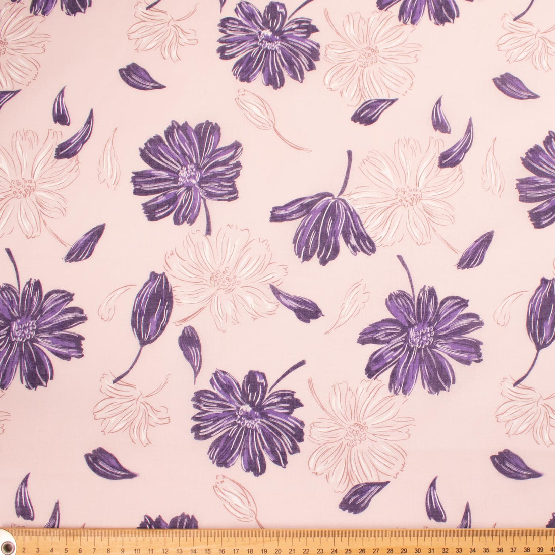 Printed Cotton Voile Design-2 Big Purple Flowers on Pink