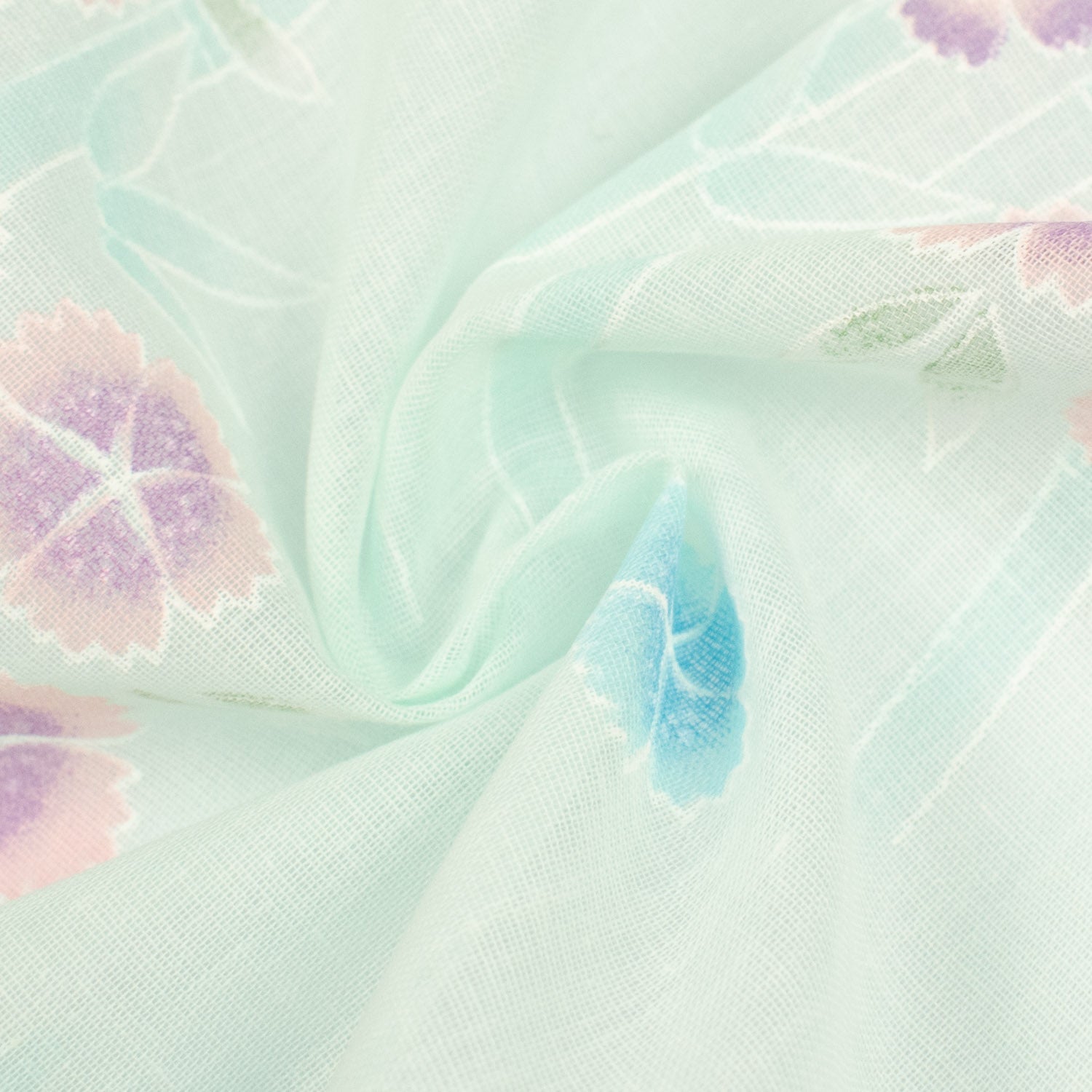 Printed Cotton Voile Design-46 Purple Flowers &  Blue Bamboo on Sky