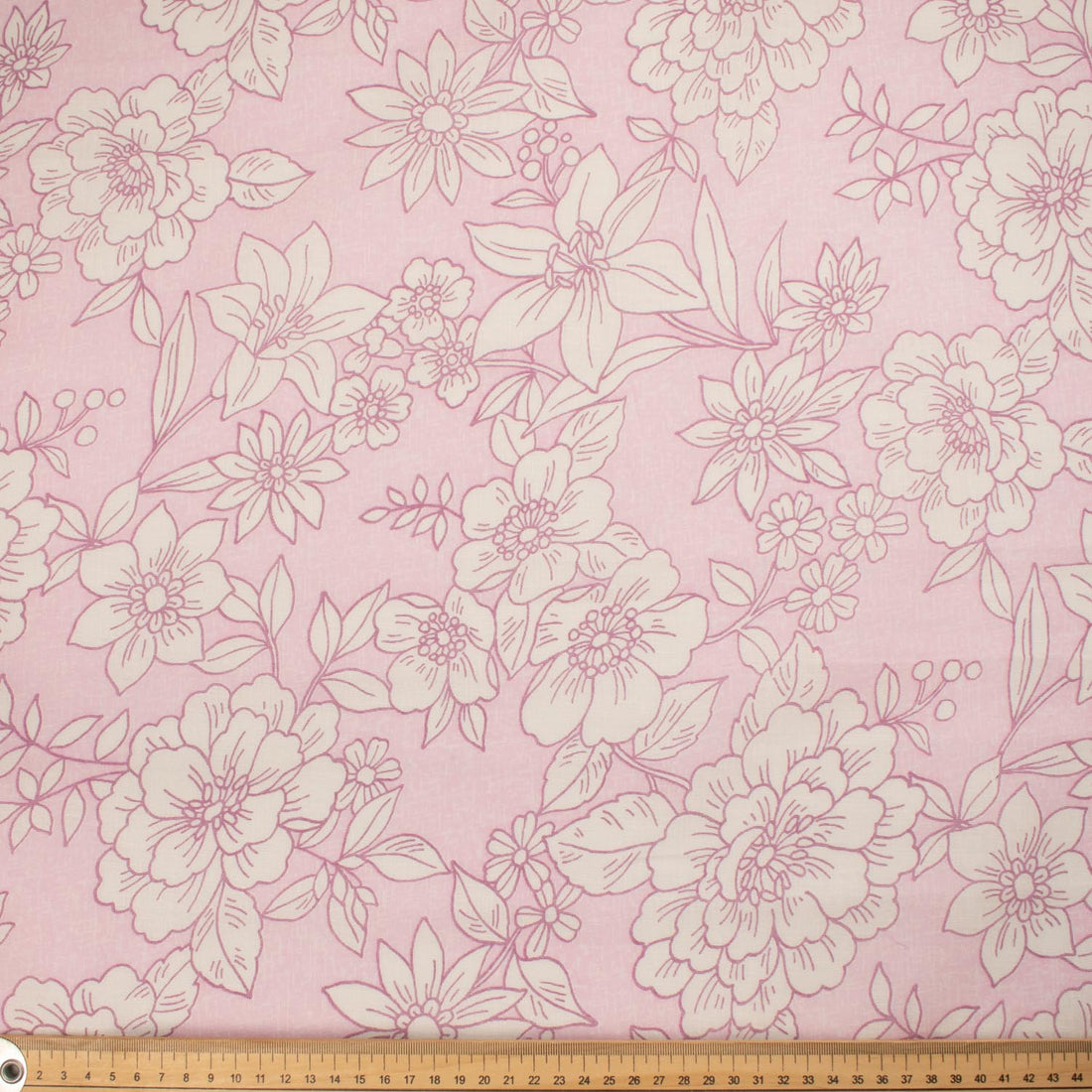 Printed Cotton Voile Design-50 White Big Flowers on Pink