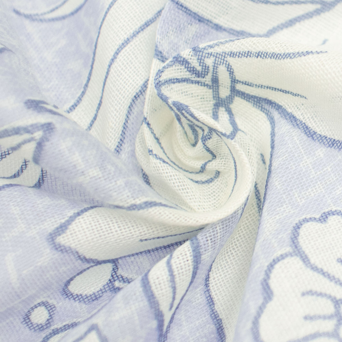 Printed Cotton Voile Design-51 White Big Flowers on Light Blue