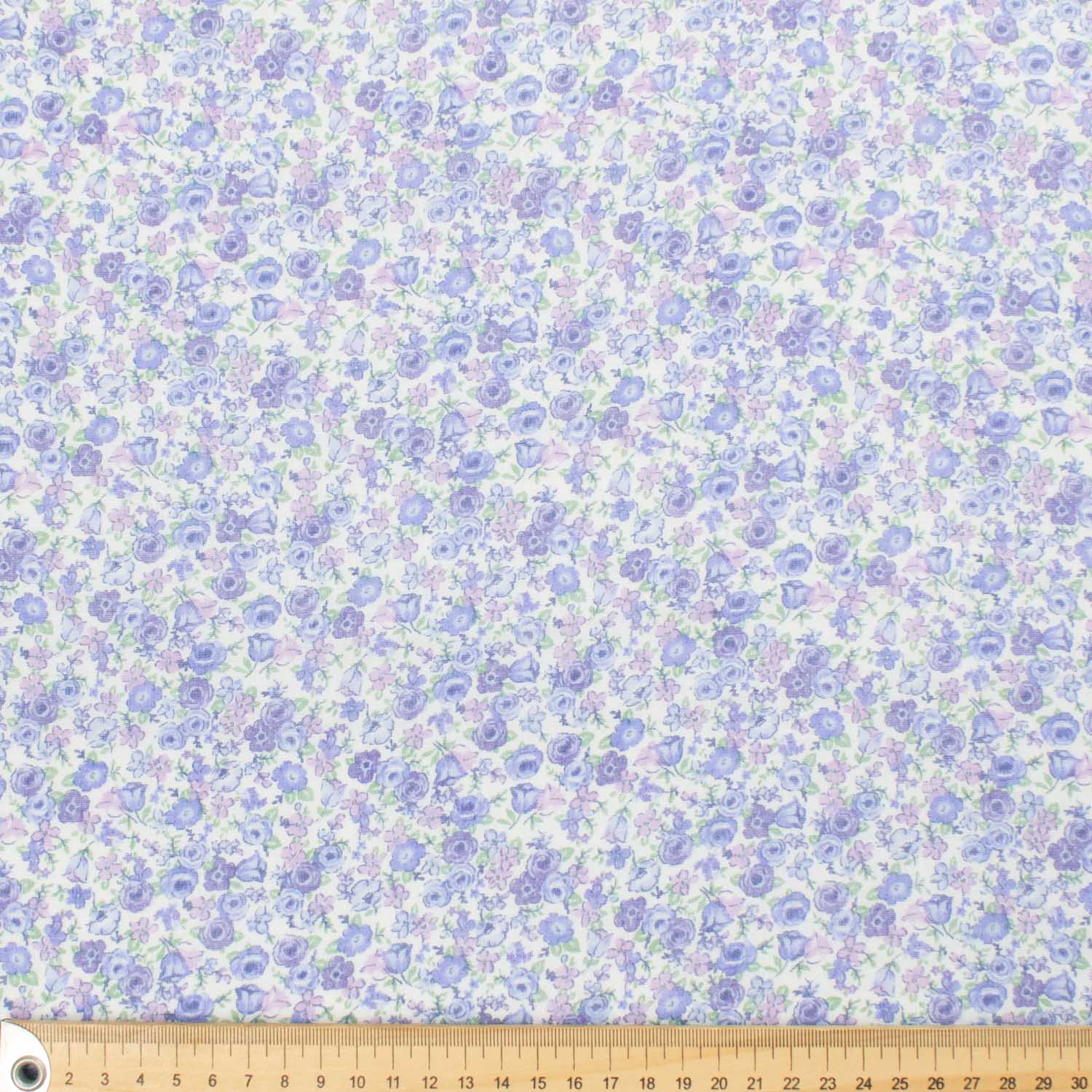 Printed Cotton Voile Design-30 Blue & Purple Small Florals on White