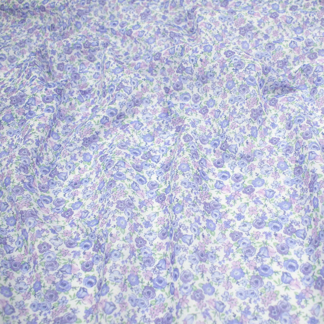 Printed Cotton Voile Design-30 Blue & Purple Small Florals on White