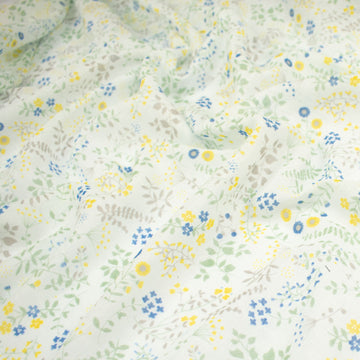 Printed Cotton Voile Design-15 Yellow Small Florals & Green Leaves on Ivory