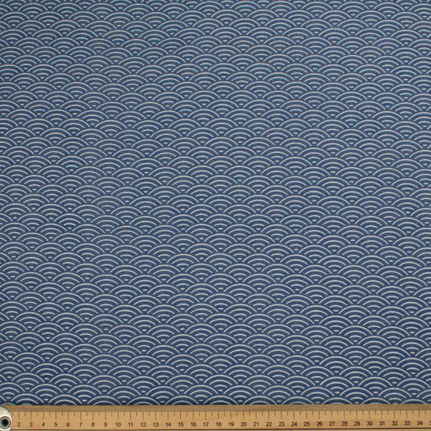 Printed Cotton Voile Design-4 Japanese White Waves on Navy