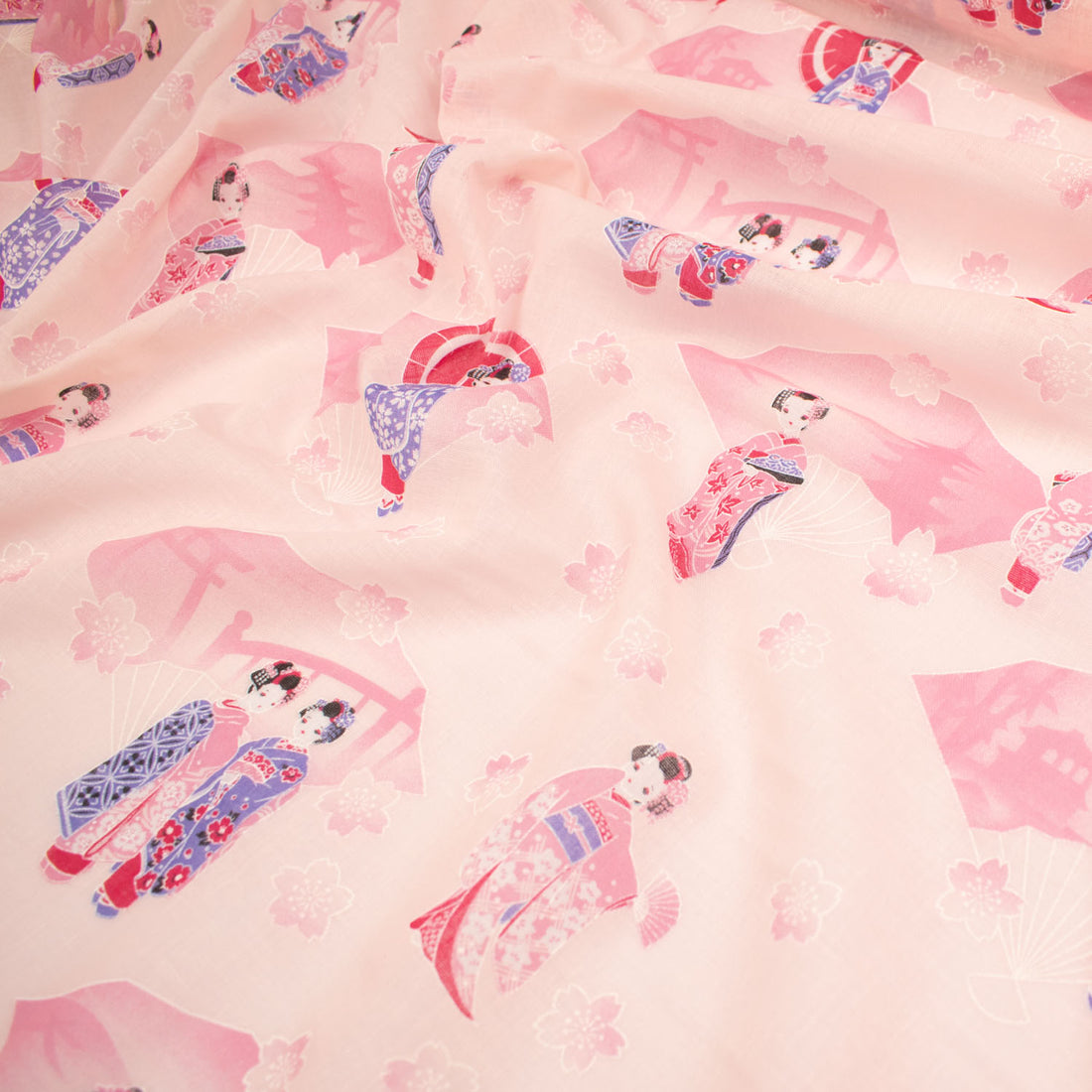 Printed Cotton Voile Design-13 Blue & Pink Kimono on Coral