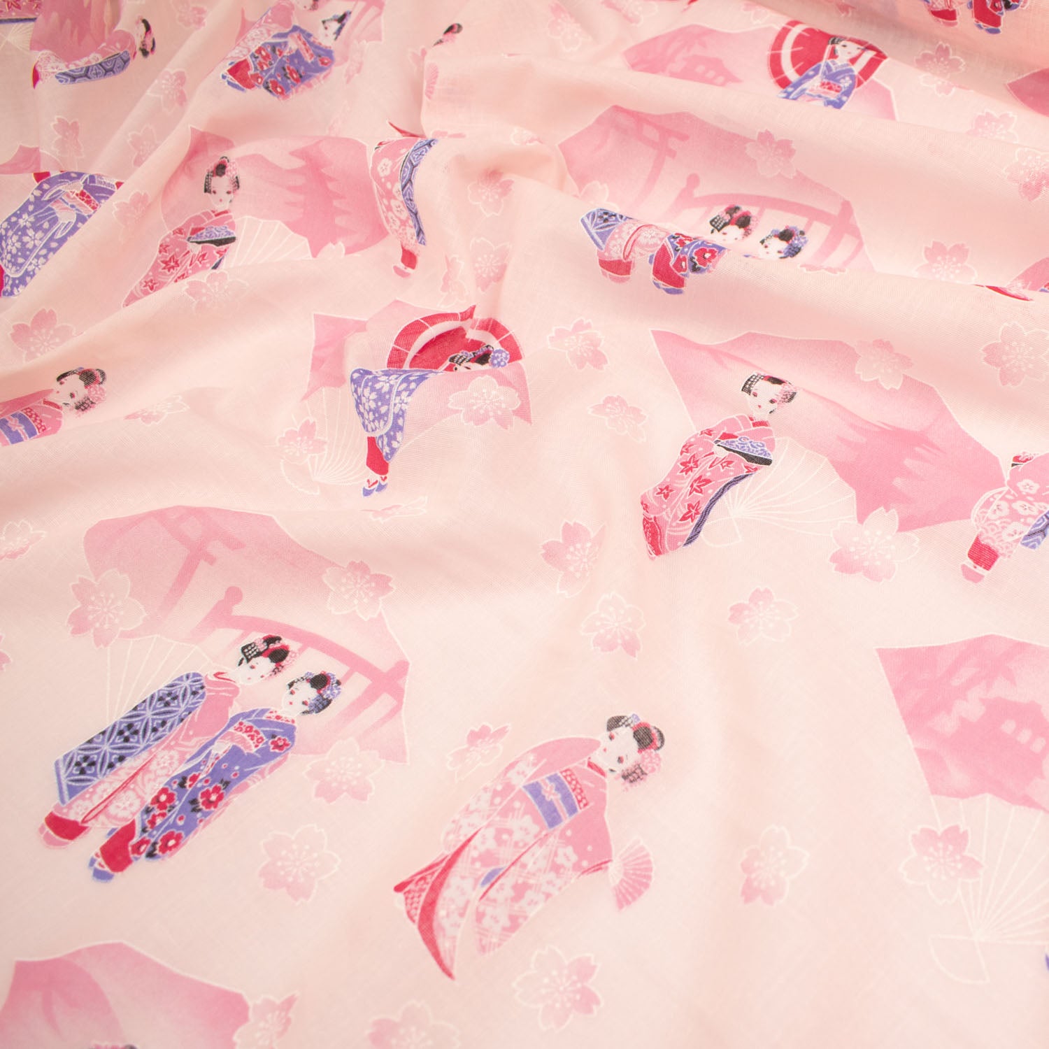 Printed Cotton Voile Design-13 Blue & Pink Kimono on Coral