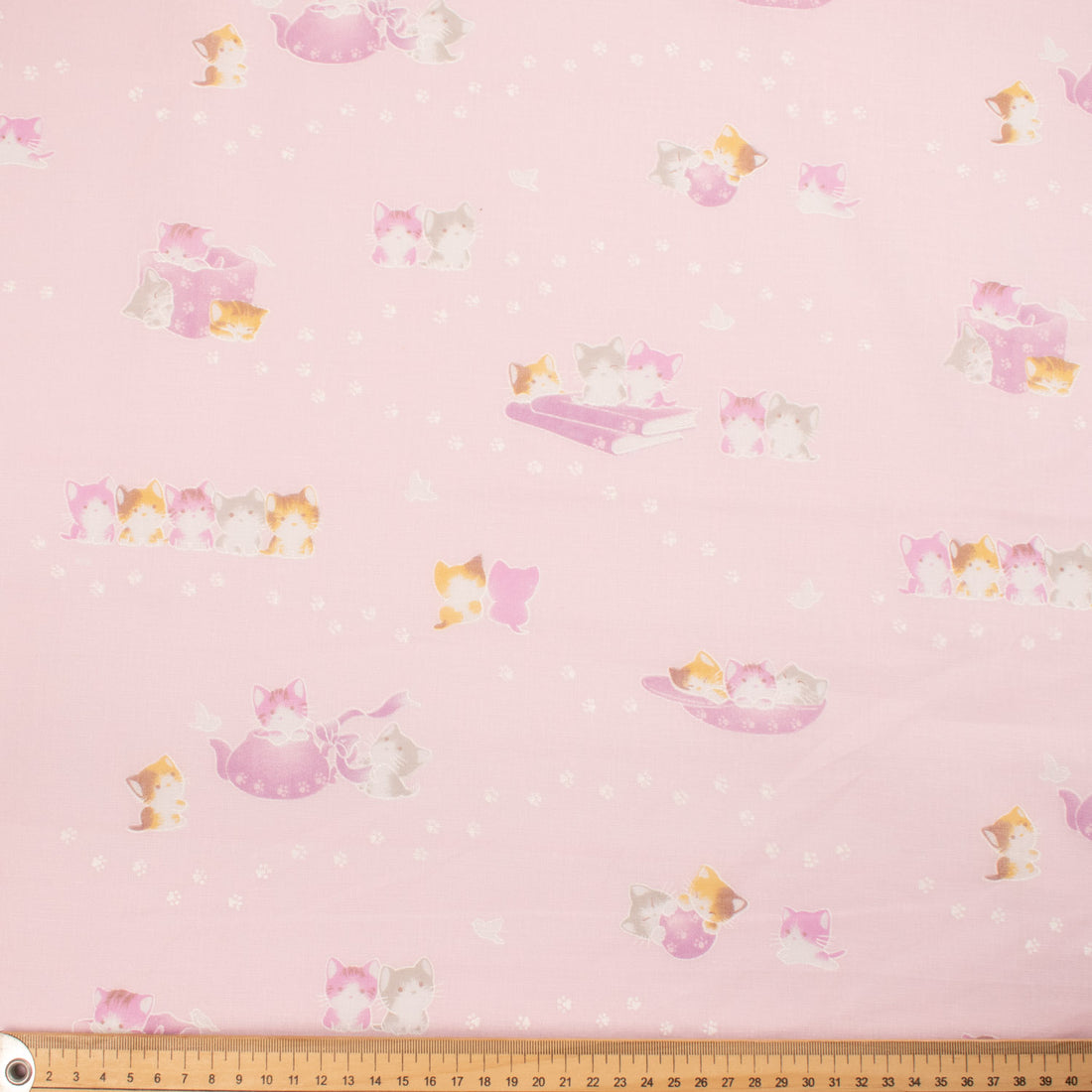 Printed Cotton Voile Design-31 Happy Kitties & Paws on Baby Pink