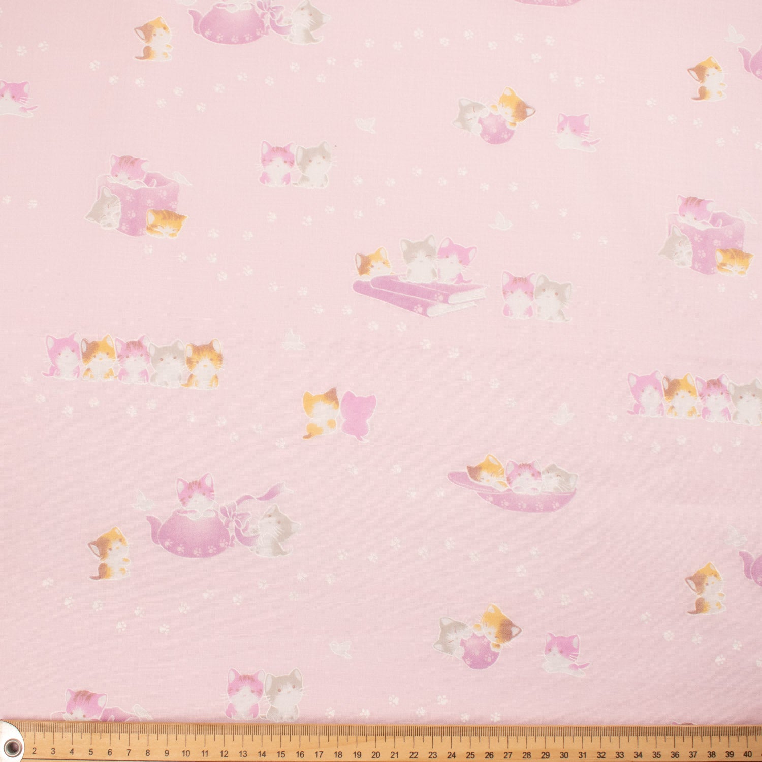 Printed Cotton Voile Design-31 Happy Kitties & Paws on Baby Pink