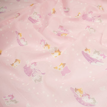 Printed Cotton Voile Design-31 Happy Kitties & Paws on Baby Pink
