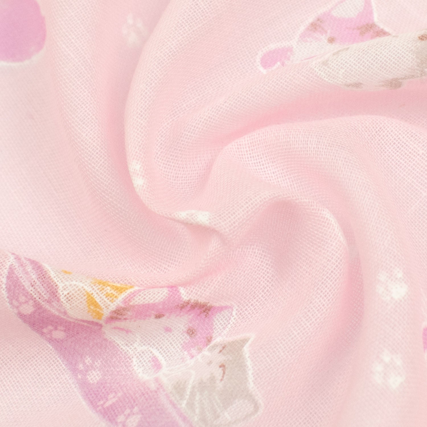 Printed Cotton Voile Design-31 Happy Kitties & Paws on Baby Pink