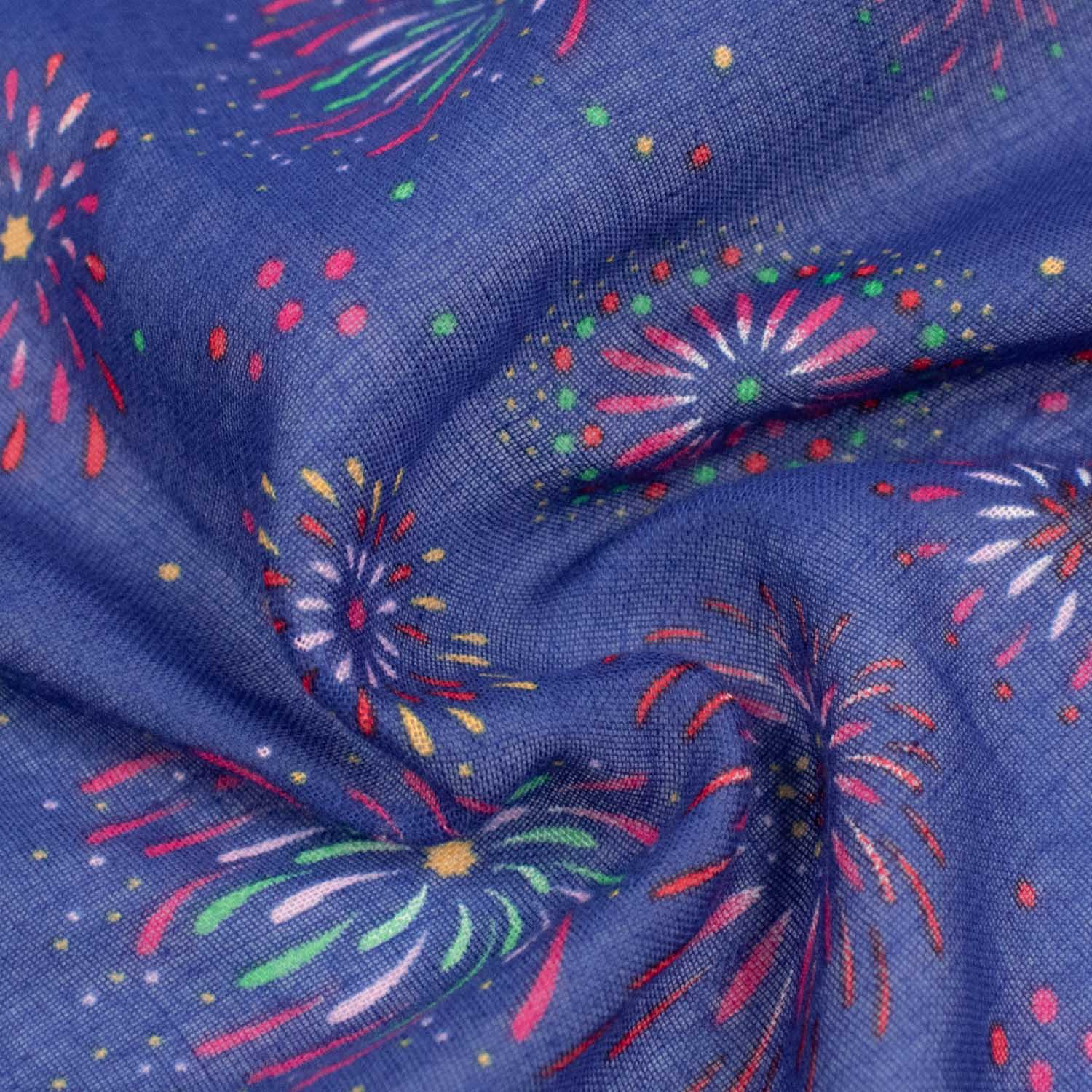 Printed Cotton Voile Design-29 Multi Colour Fire Work on Dark Royal