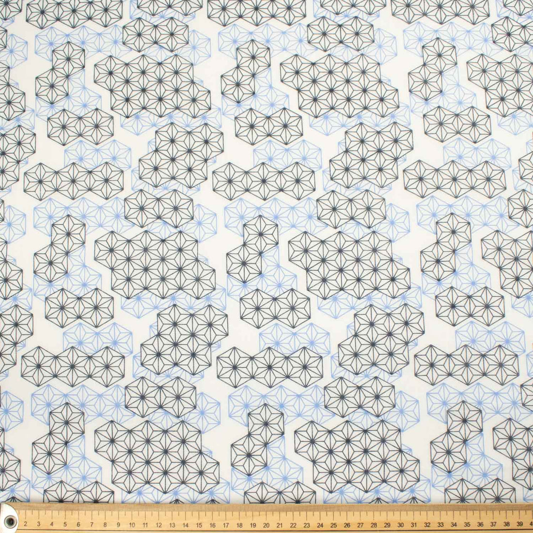Printed Cotton Voile Design-22 Navy & Light Blue Geometric on White