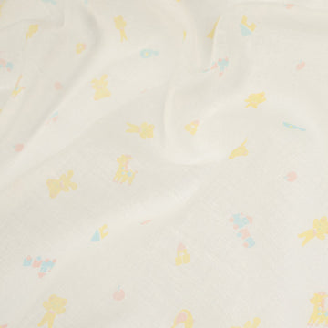 Printed Cotton Voile Design-43 Yellow & Light Blue Toys on White