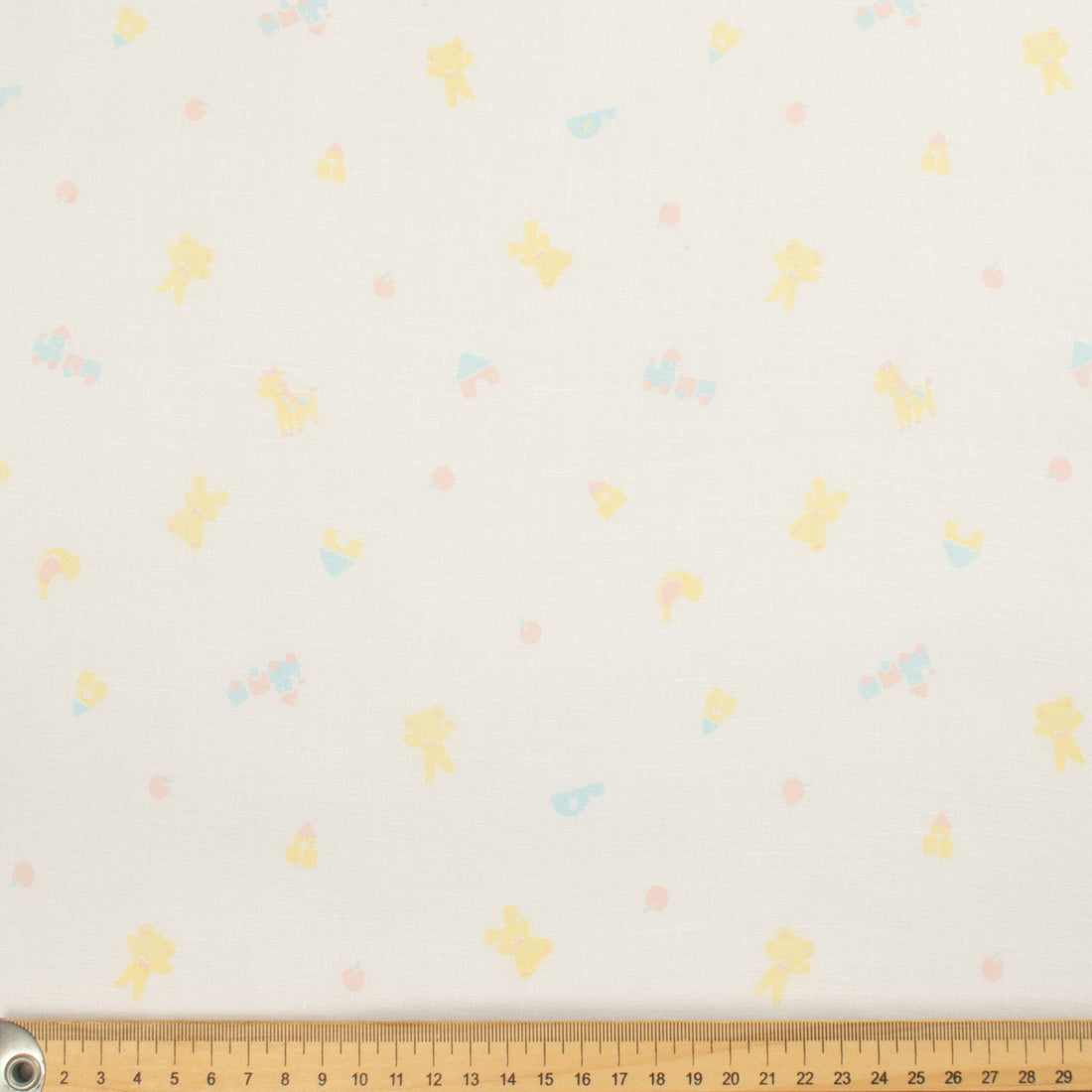 Printed Cotton Voile Design-43 Yellow & Light Blue Toys on White