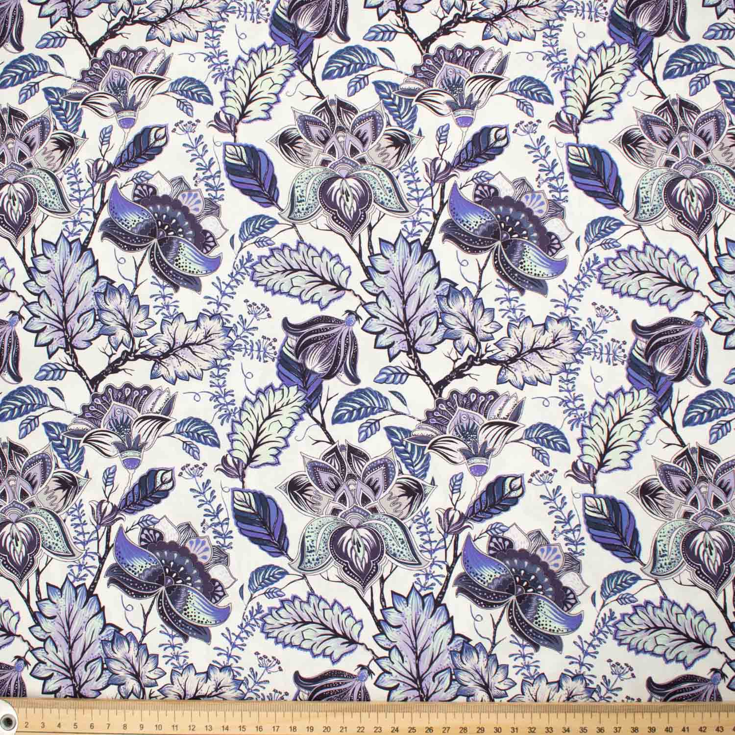 Provence Collection #11 Blue Big Flower on White Cotton Prints