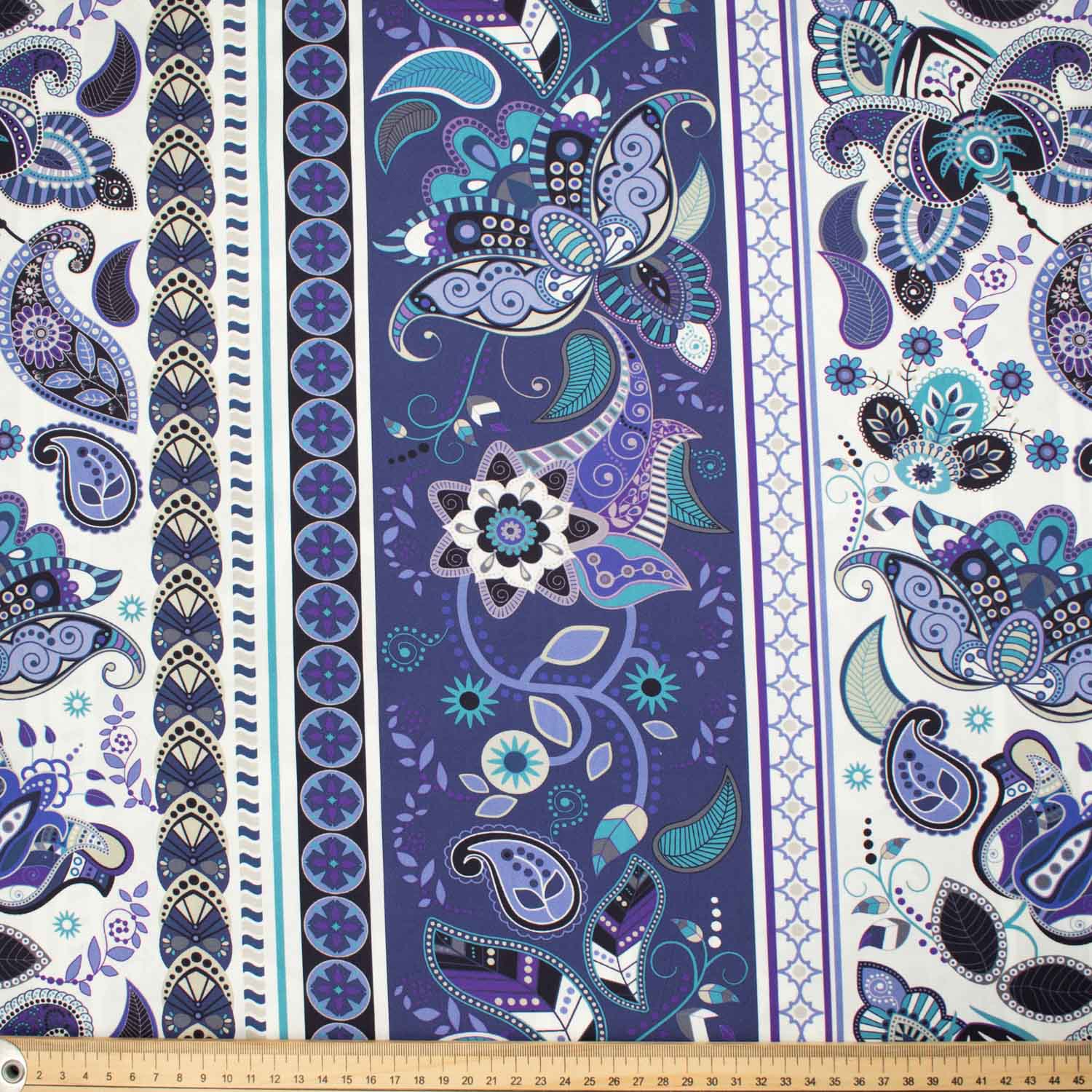 Provence Collection #13 Blue Big Floral Vines Stripes Cotton Prints