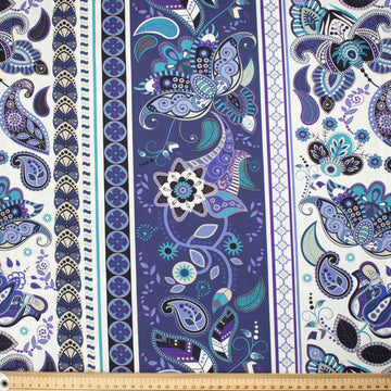 Provence Collection #13 Blue Big Floral Vines Stripes Cotton Prints