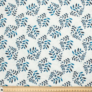 Provence Collection #06 Blue Leaves & Micro Dot on White Cotton Prints