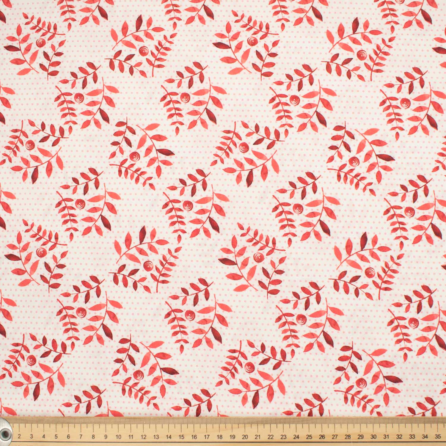 Provence Collection #05 Red Leaves & Micro Dot on White Cotton Prints