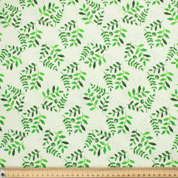 Provence Collection #08 Green Leaves & Micro Dot on White Cotton Prints