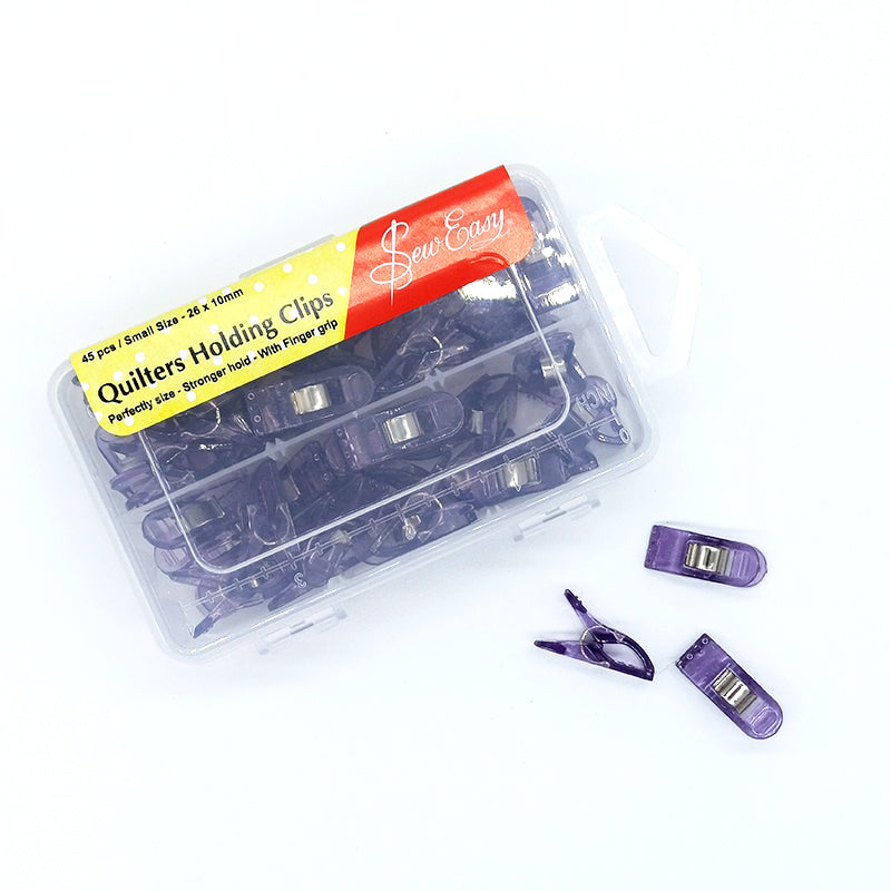 Quilter's Holding Clips 22 x 10mm 45 pcs - Purple Clips in hang sell pack