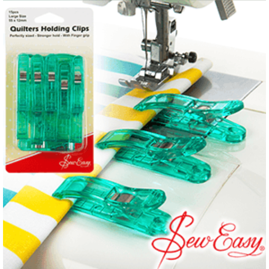 Quilter's Holding Clips (Large) 55 x 12mm 15pcs - green clips in hang sell pack