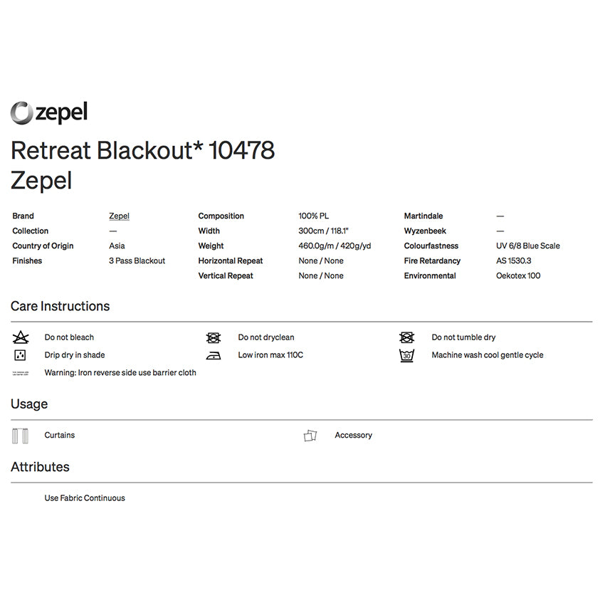 Retreat Blackout by Zepel Curtain Drapery Fabric