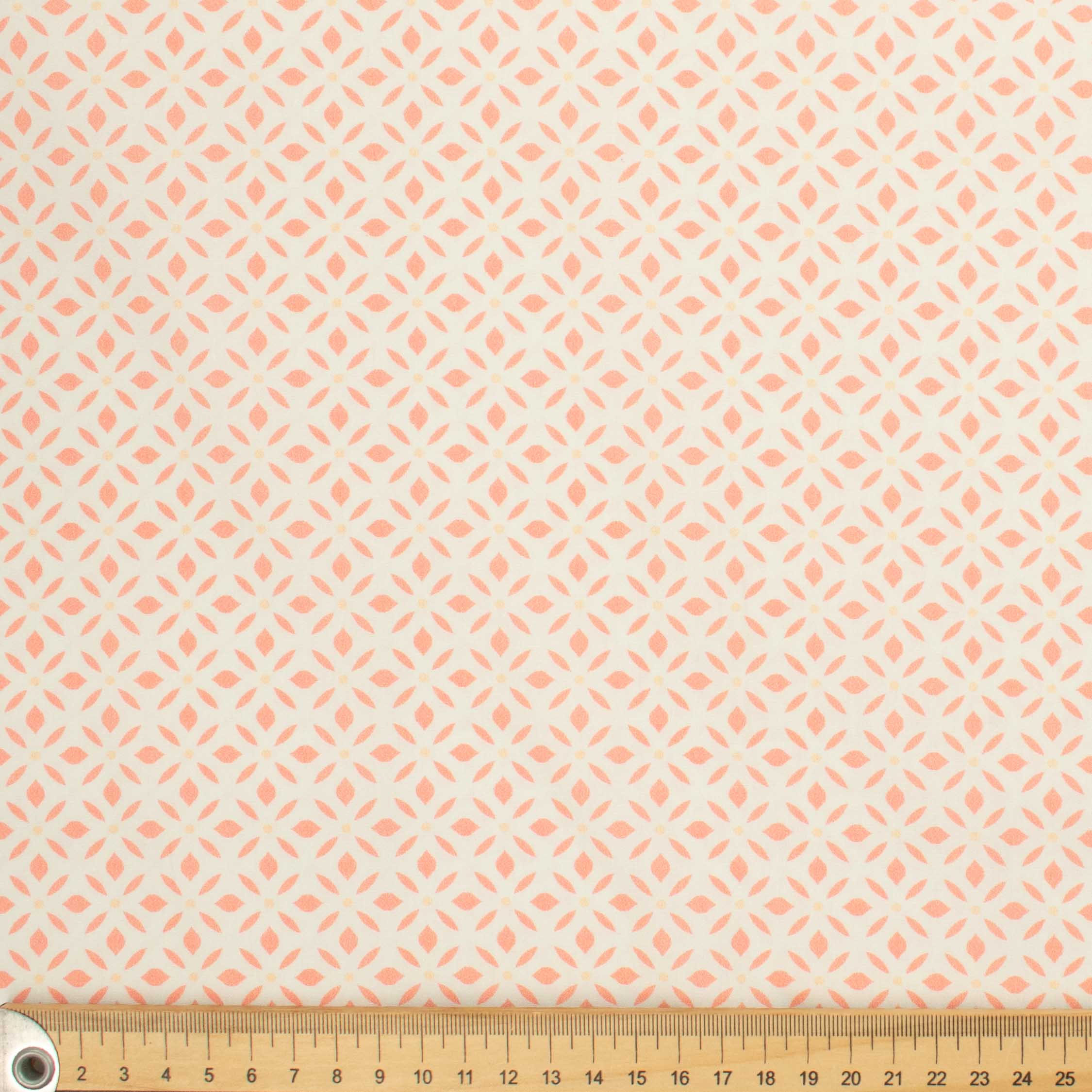 Ruby Red Collection #06 Pink Geometric Floral on Cream Cotton Prints