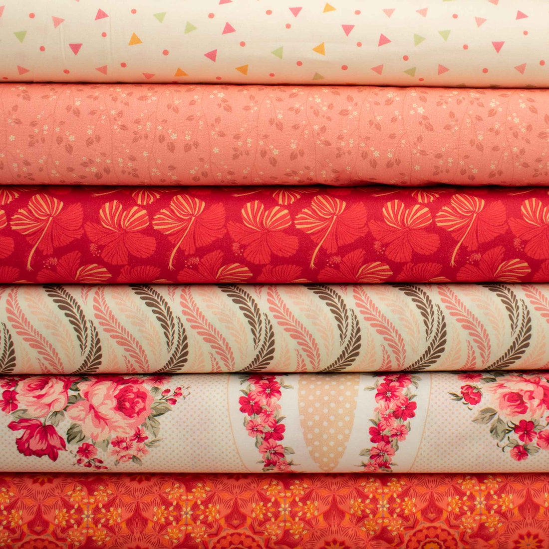 Ruby Red Collection #02 Peach Rose on Cream Cotton Prints