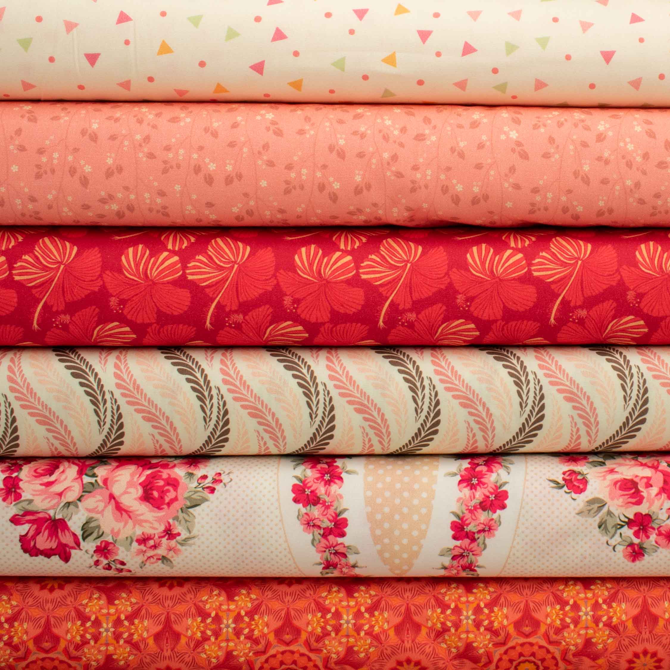 Ruby Red Collection #04 Pink Small Grass Floral Cotton Prints