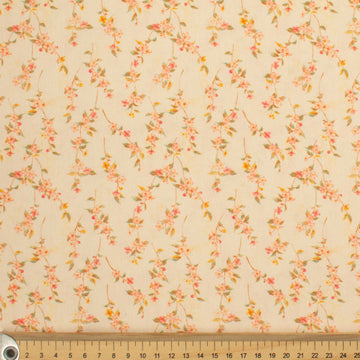 Ruby Red Collection #13 Small Pink Floral & Leaves on Pale Yellow Cotton Prints