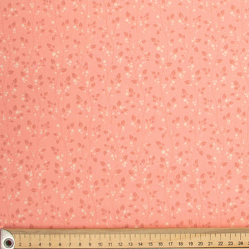 Ruby Red Collection #10 Small Pale Yellow Floral & Vines on Coral Cotton Prints