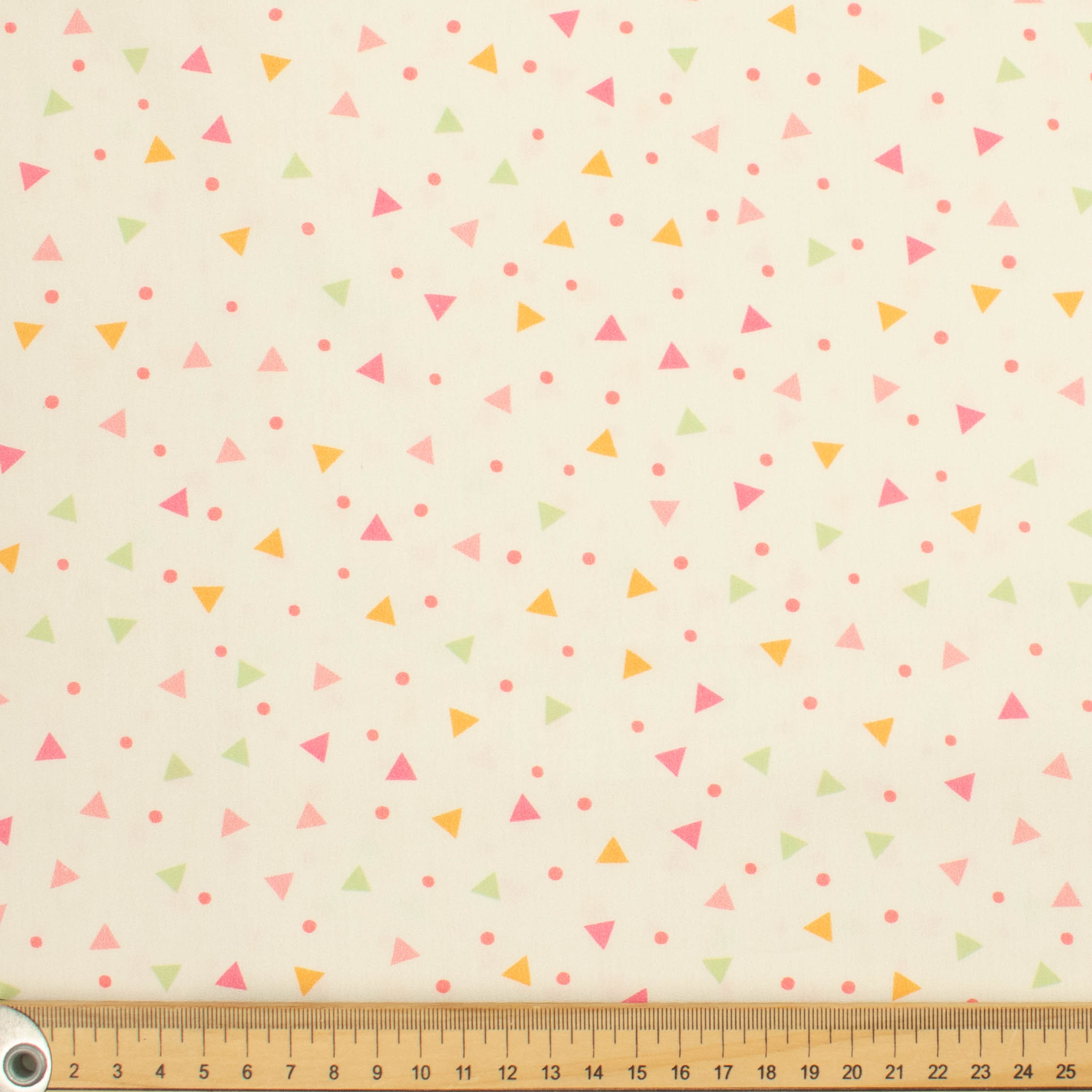 Ruby Red Collection #08 Multicolour Triangles on Pale Yellow Cotton Prints