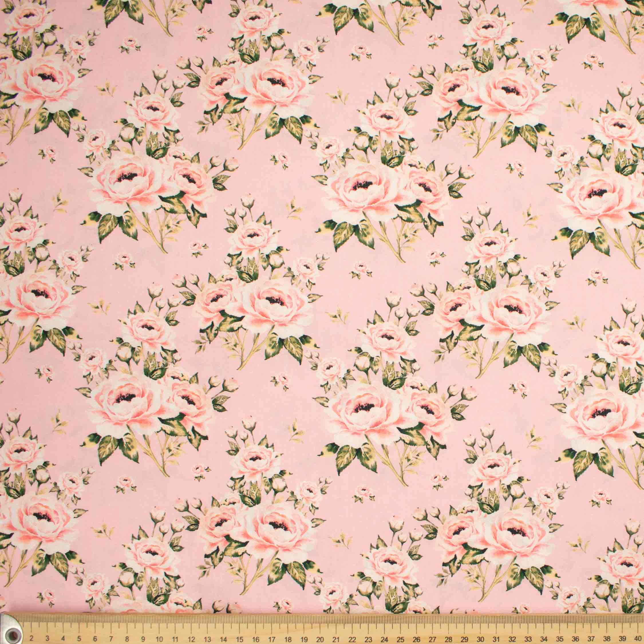 Ruby Red Collection #01 Large Rose Floral on Pink Cotton Prints