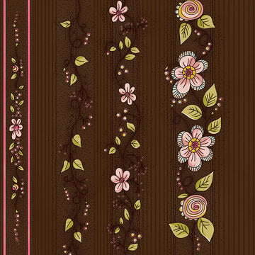 Stof Fabrics La Vie est Belle Vine & Stripes on Brown Cotton Prints