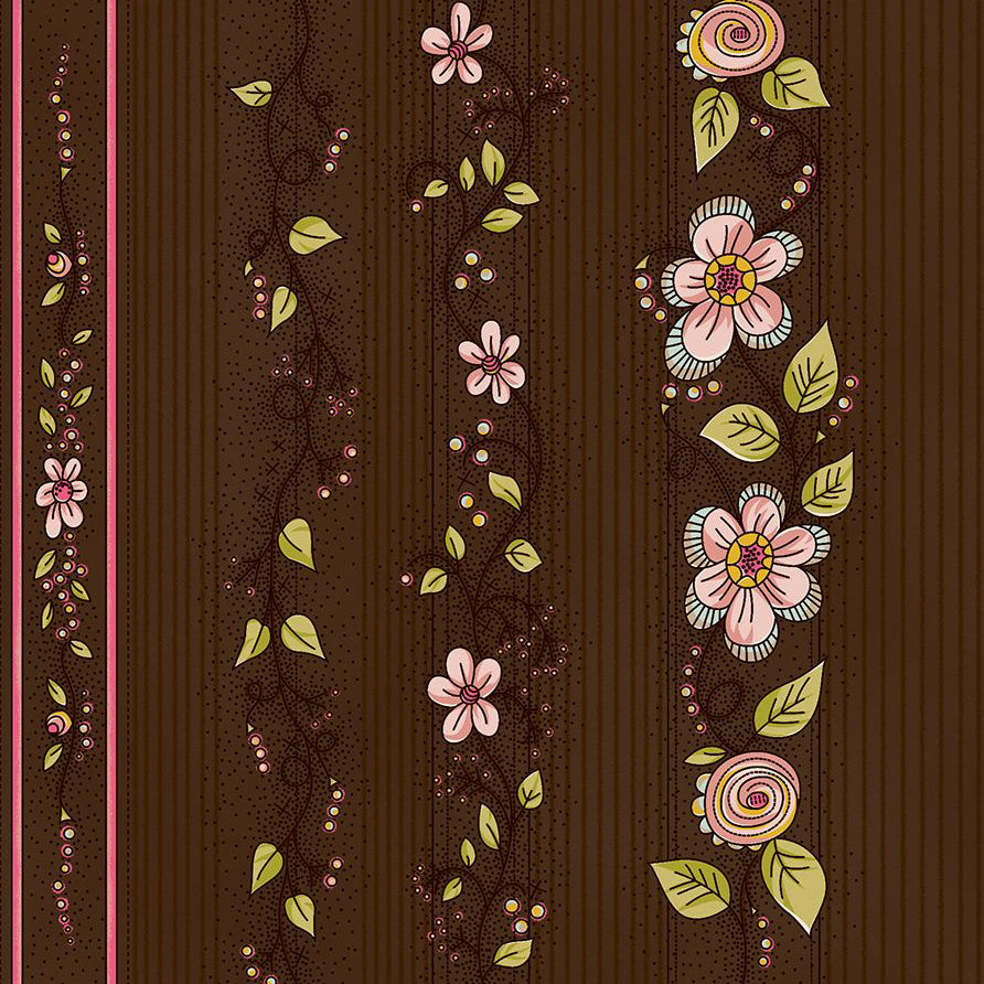 Stof Fabrics La Vie est Belle Vine & Stripes on Brown Cotton Prints