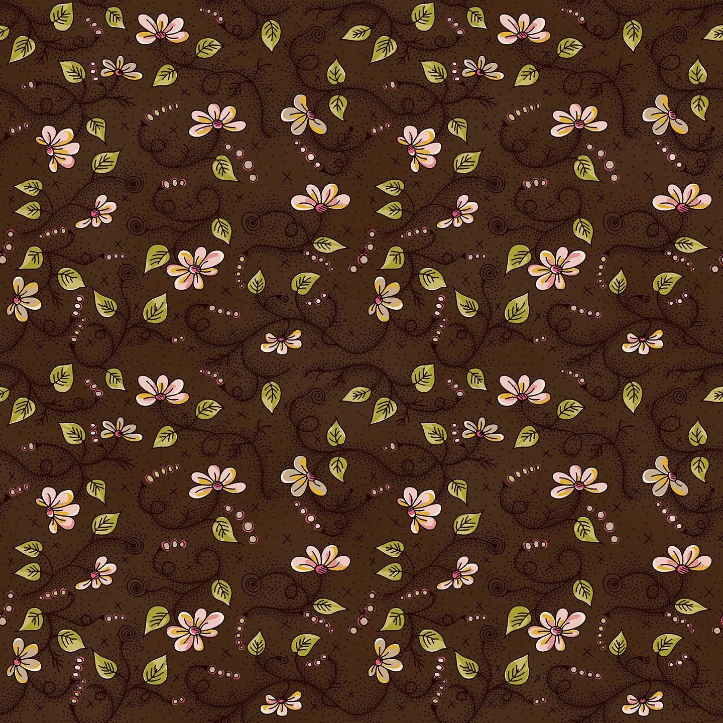 Stof Fabrics La Vie est Belle Vine on Brown-1 Cotton Prints