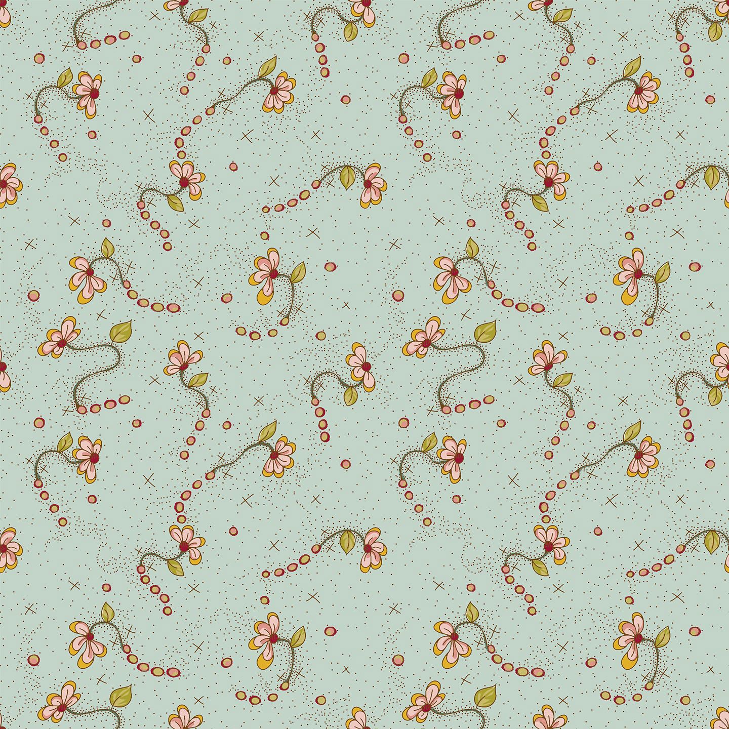 Stof Fabrics La Vie est Belle Vine on Turquoise-4 Cotton Prints