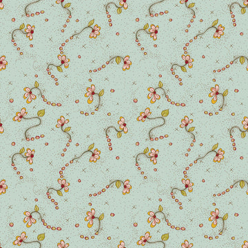 Stof Fabrics La Vie est Belle Vine on Turquoise-4 Cotton Prints