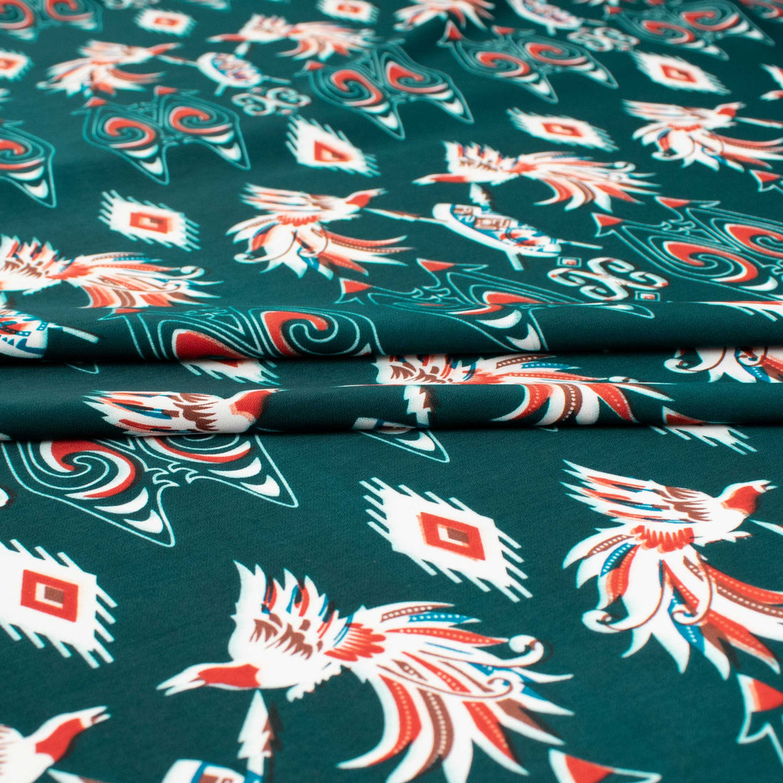 Sahara Ice Wash Prints Design-667 White Birds Green & Red