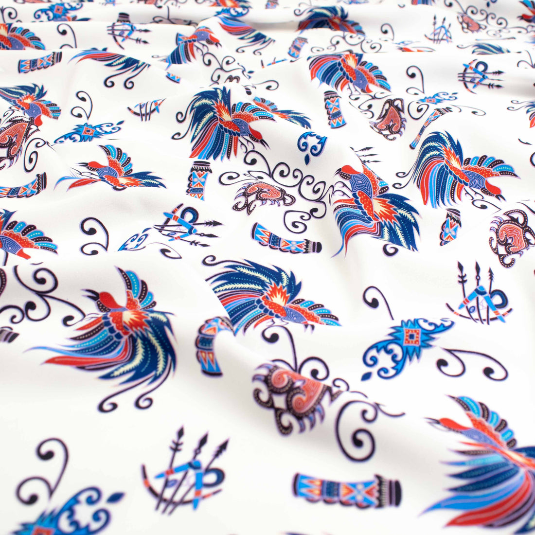 Sahara Printed Crepe Design-664 Blue Birds on White