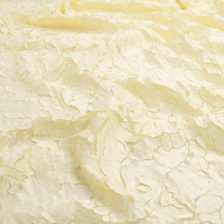 Satin Flower Applique on Tulle Cream