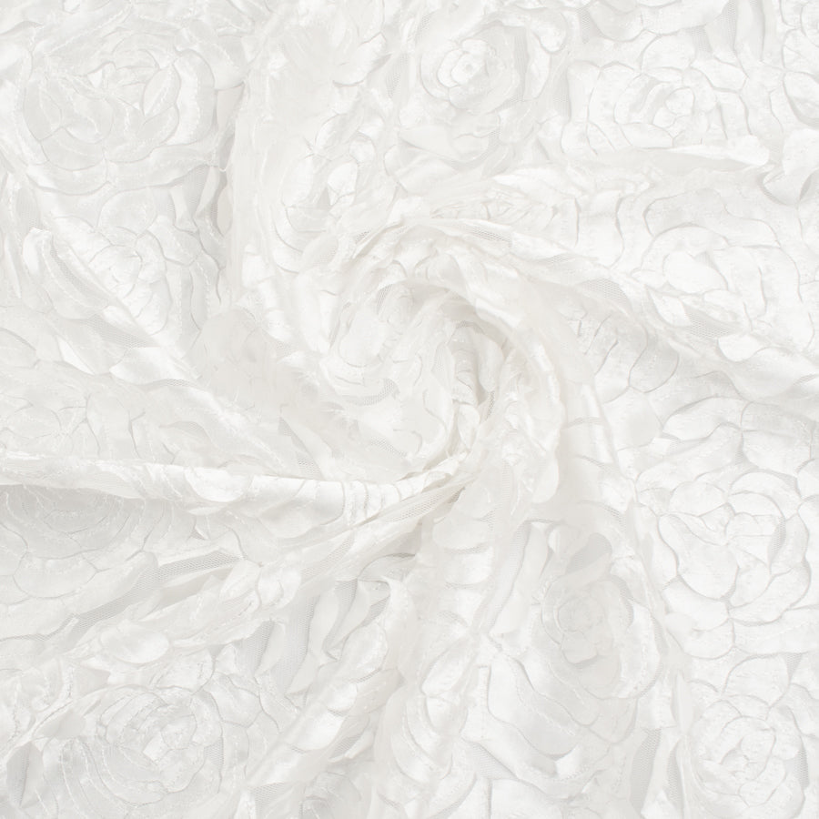 Satin Flower Applique on Tulle White
