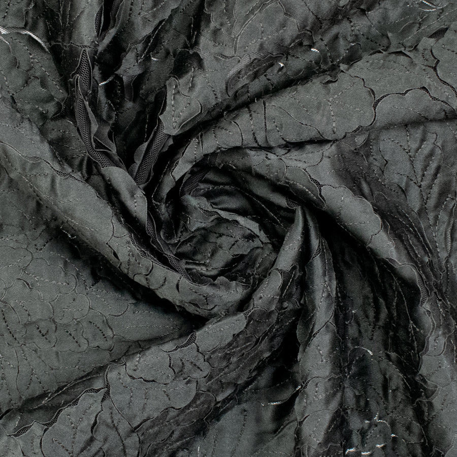 Satin Flower Applique on Tulle Black