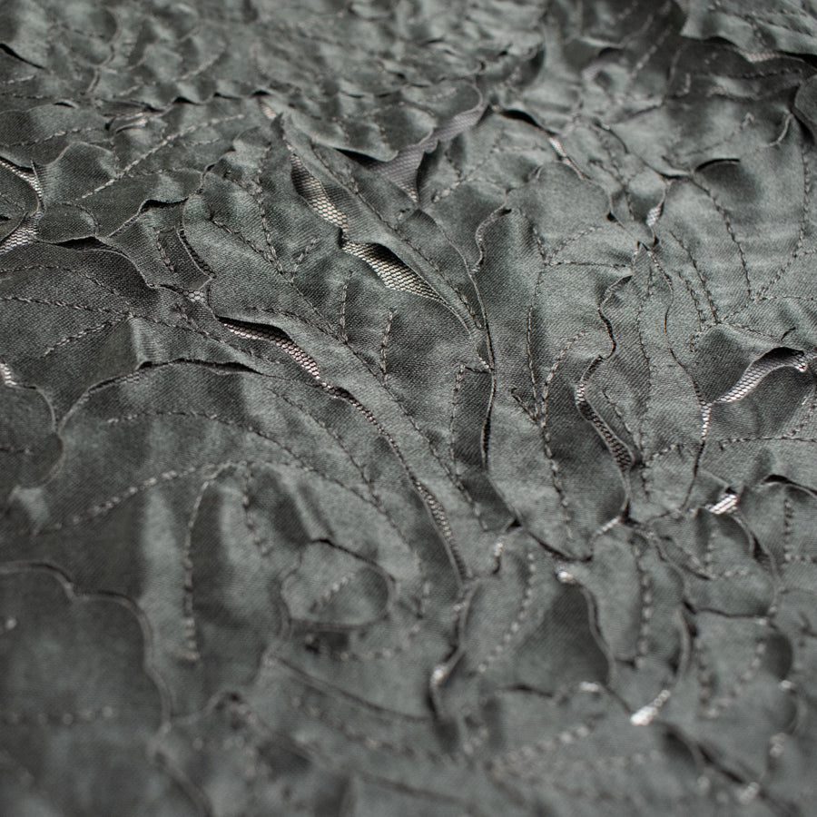 Satin Flower Applique on Tulle Black